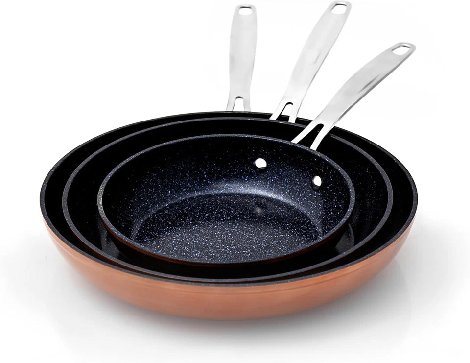 3-Piece Fry Pan Set | 8 in, 10 in, 12 in | Compatible with Induction Cooktops