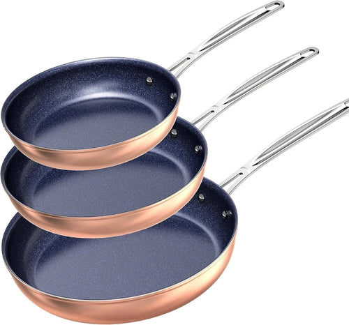 3-Piece Fry Pan Set | 8 in, 10 in, 12 in | Compatible with Induction Cooktops